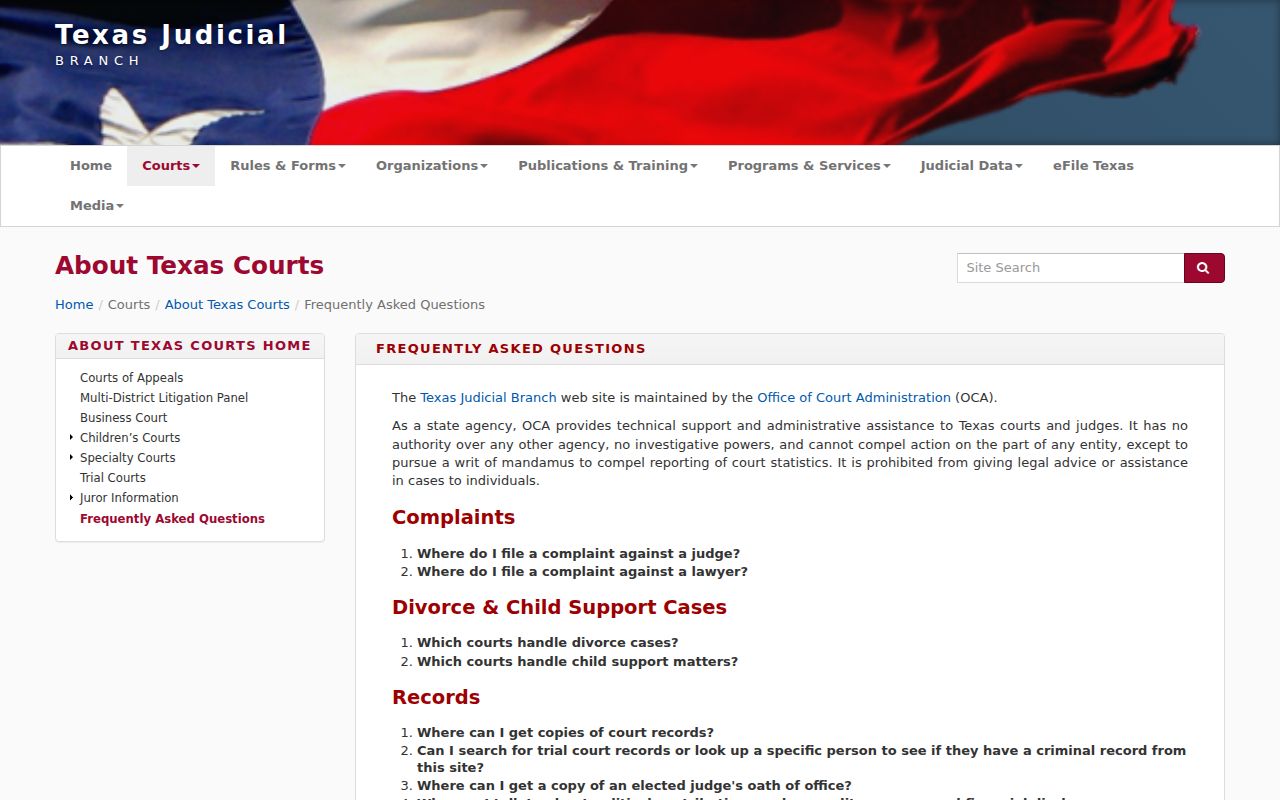 Texas judiciary guidance for a Haskell County case search without one complete portal