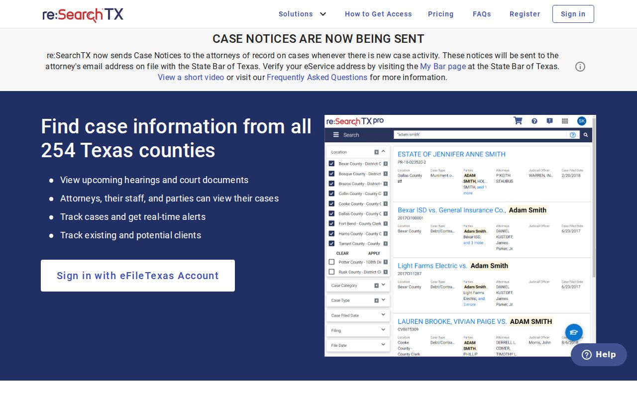 Haskell County case lookup through the re:SearchTX sign-in page