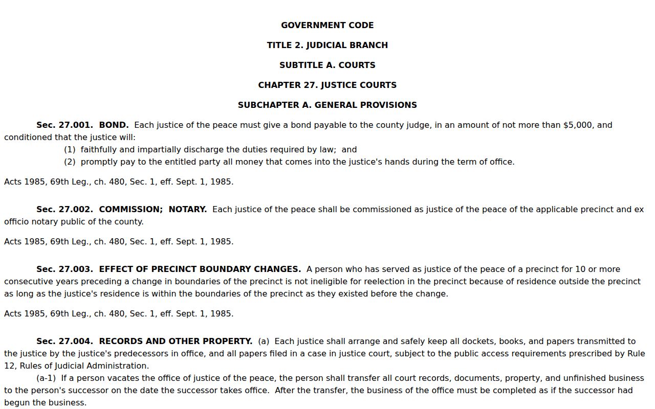 Texas Government Code justice-court civil jurisdiction provisions relevant to Haskell County civil dockets